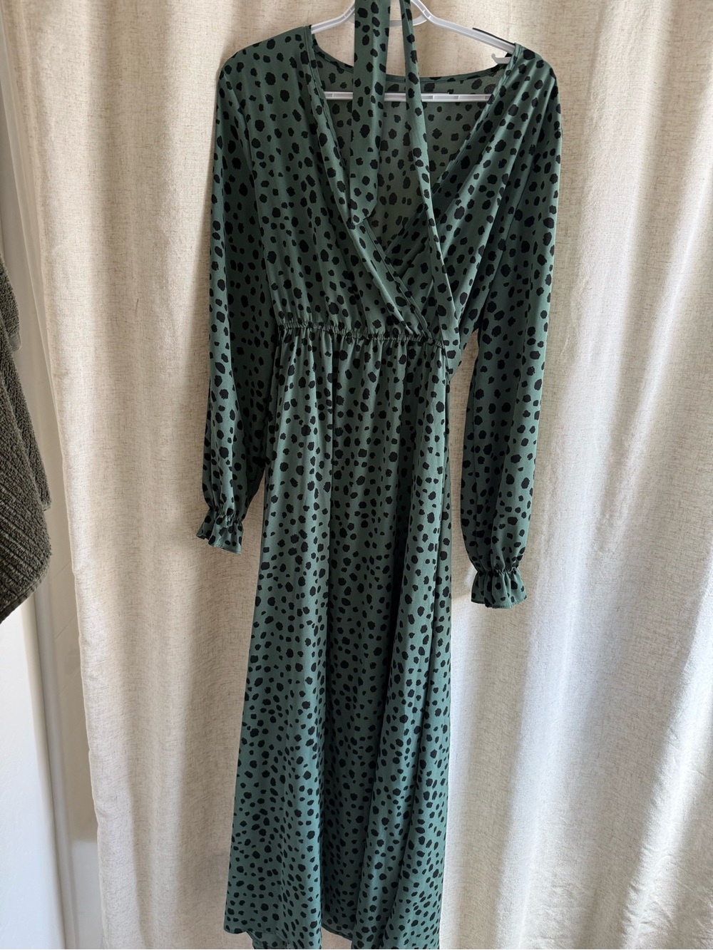 SHEIN Green Maxi Dress with Black Polka Dots
